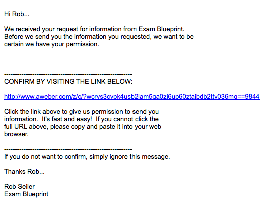 exam_blueprint Confirmation email from Exam Blueprint